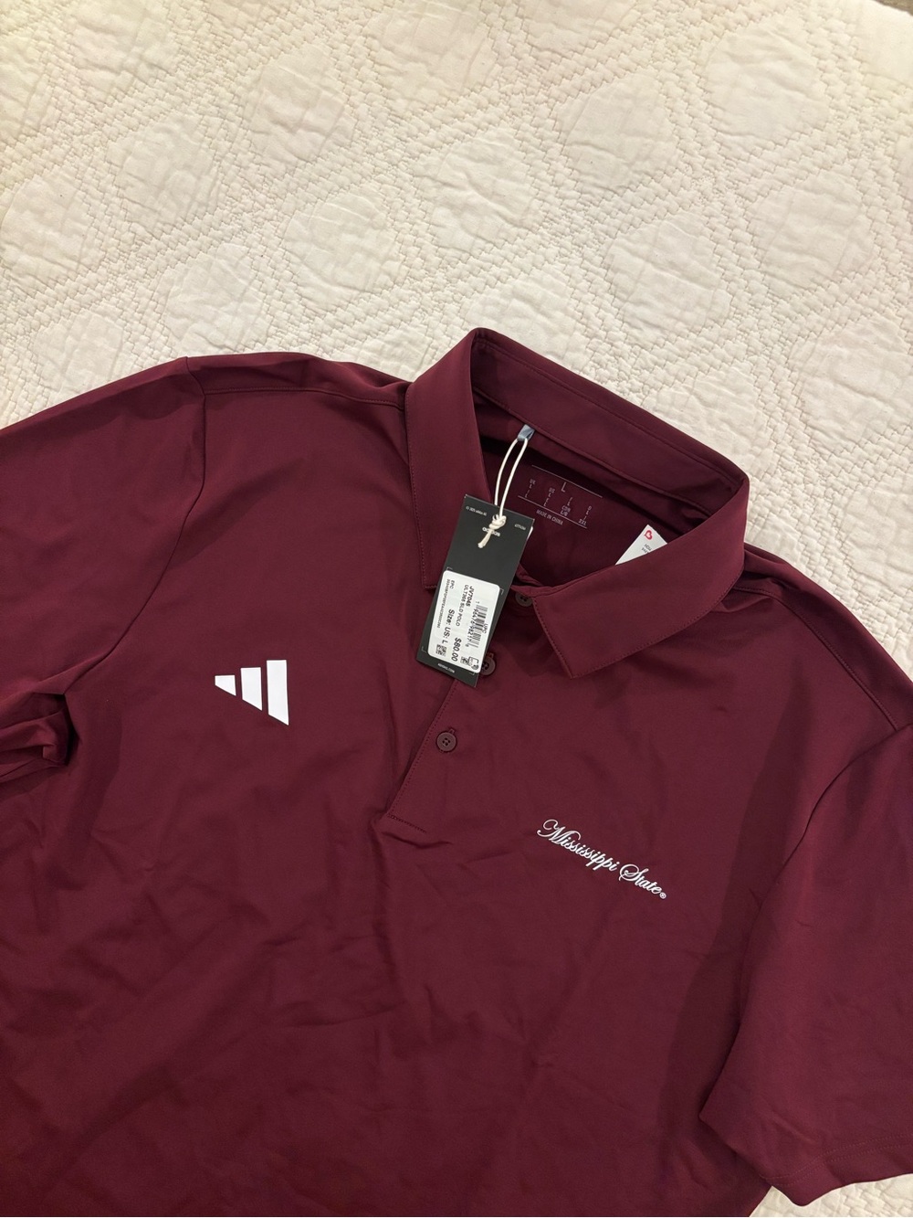 Adidas Mississippi State Bulldogs Polo Shirt Mens L Maroon Short Sleeve Golf